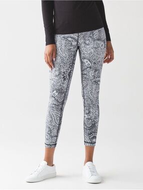 Lululemon High Times Pant - Antique Paisley White Black High Waisted Leggings
